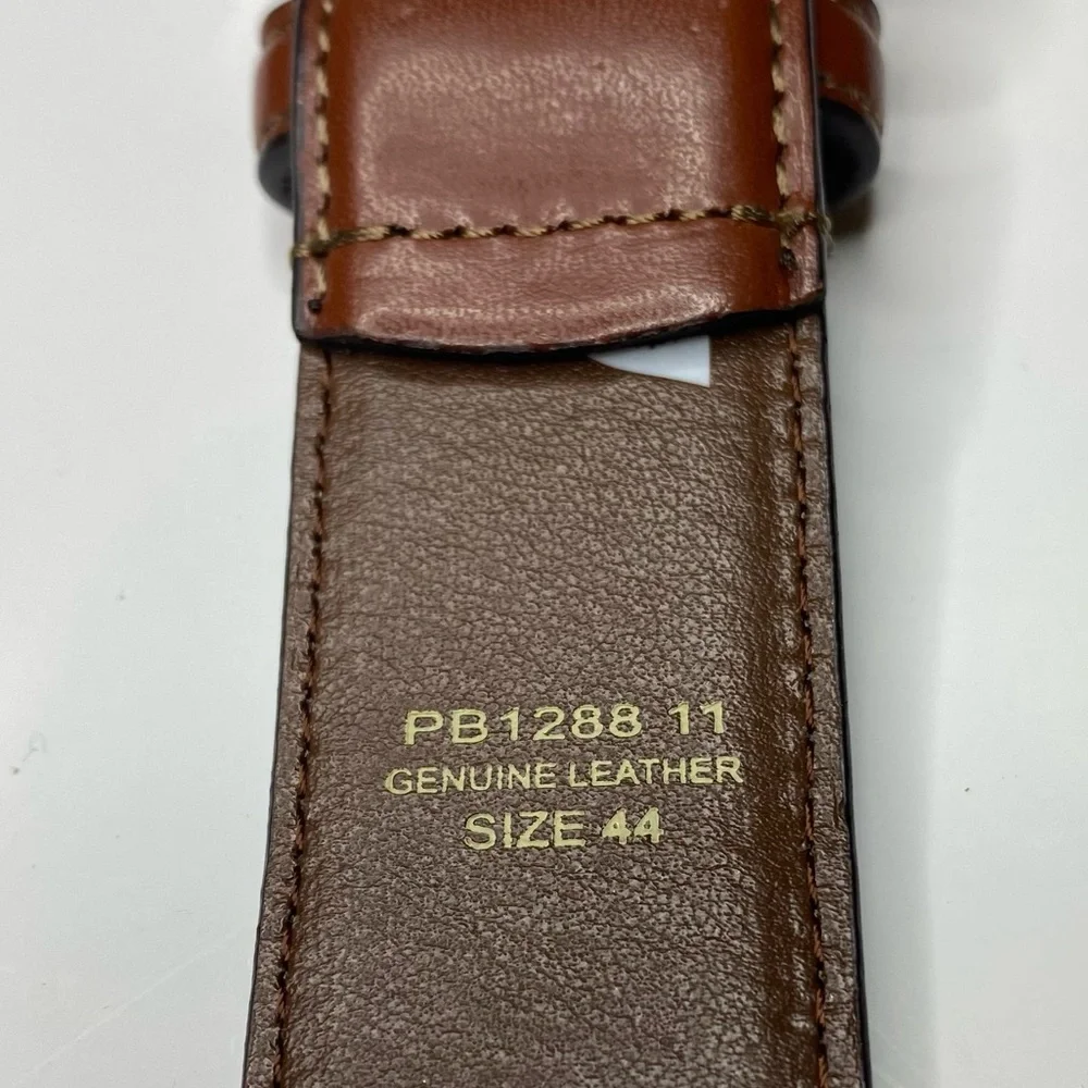 Men’s Size 44 Brown Genuine Leather Belt Silver Tone Buckle PB1288 11